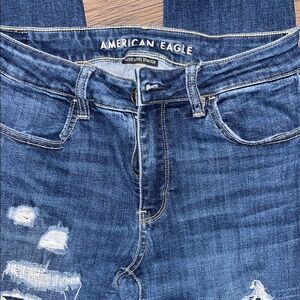 American Eagle Outfitters High Rise Distressed Blue Jeans